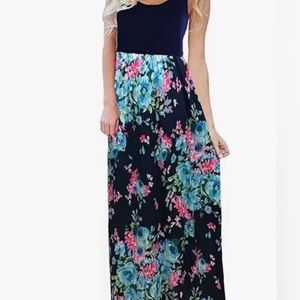 Women's Boho Sleeveless Floral Bluetime  Tank Sundrss Beach Long Maxi Dress 2XL